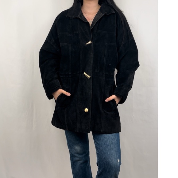 Vintage G III Black Quilted Suede Jacket - Picture 1 of 8